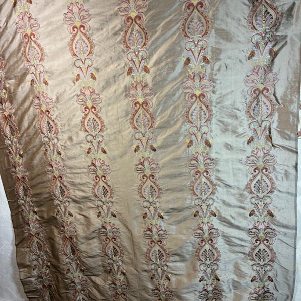 Vintage Embroidered Designer Silk Upholstery/Drapery Fabric with Metallic Sheen